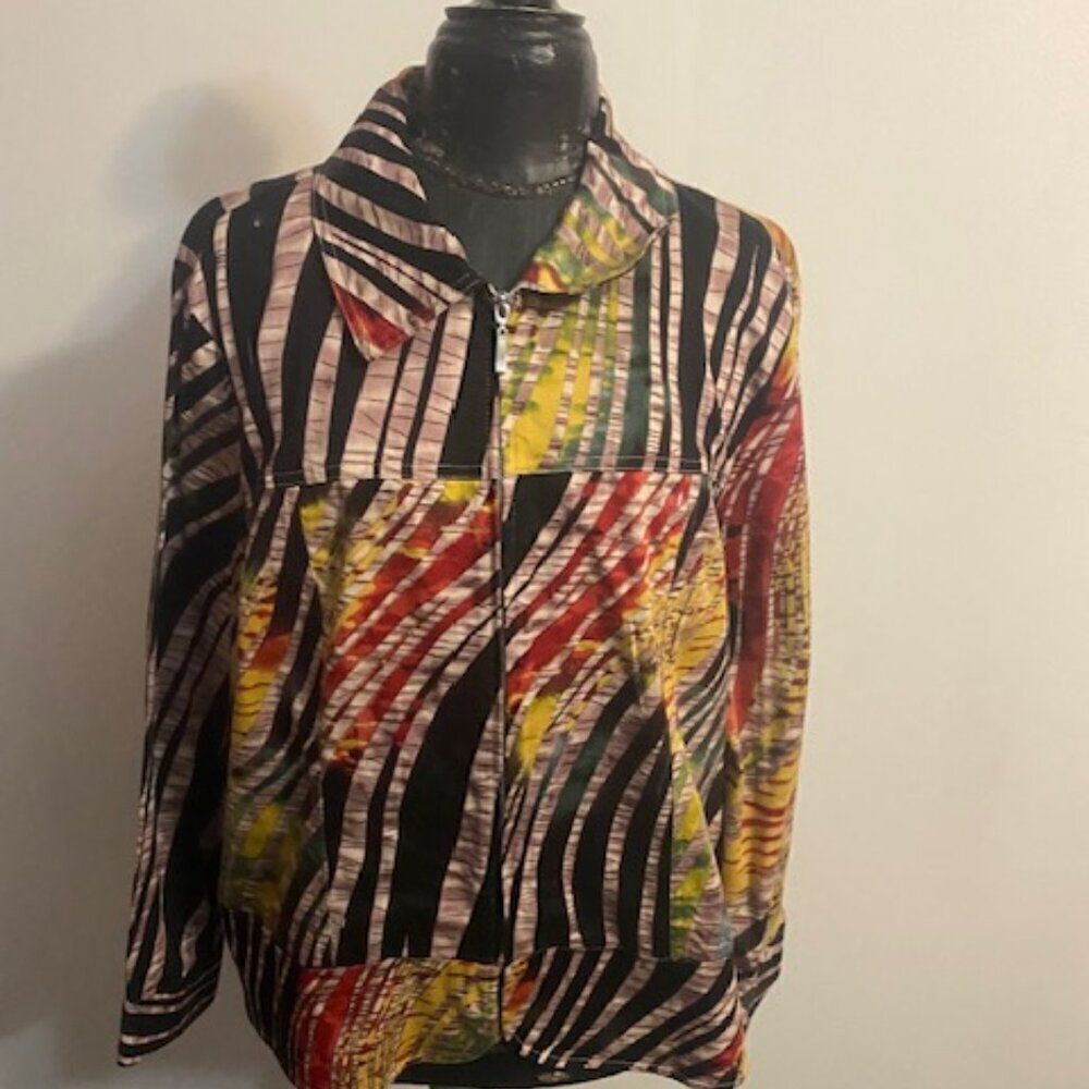 Drapers & Damons Y2K multi-color Animal print zip front blazer, size 1X